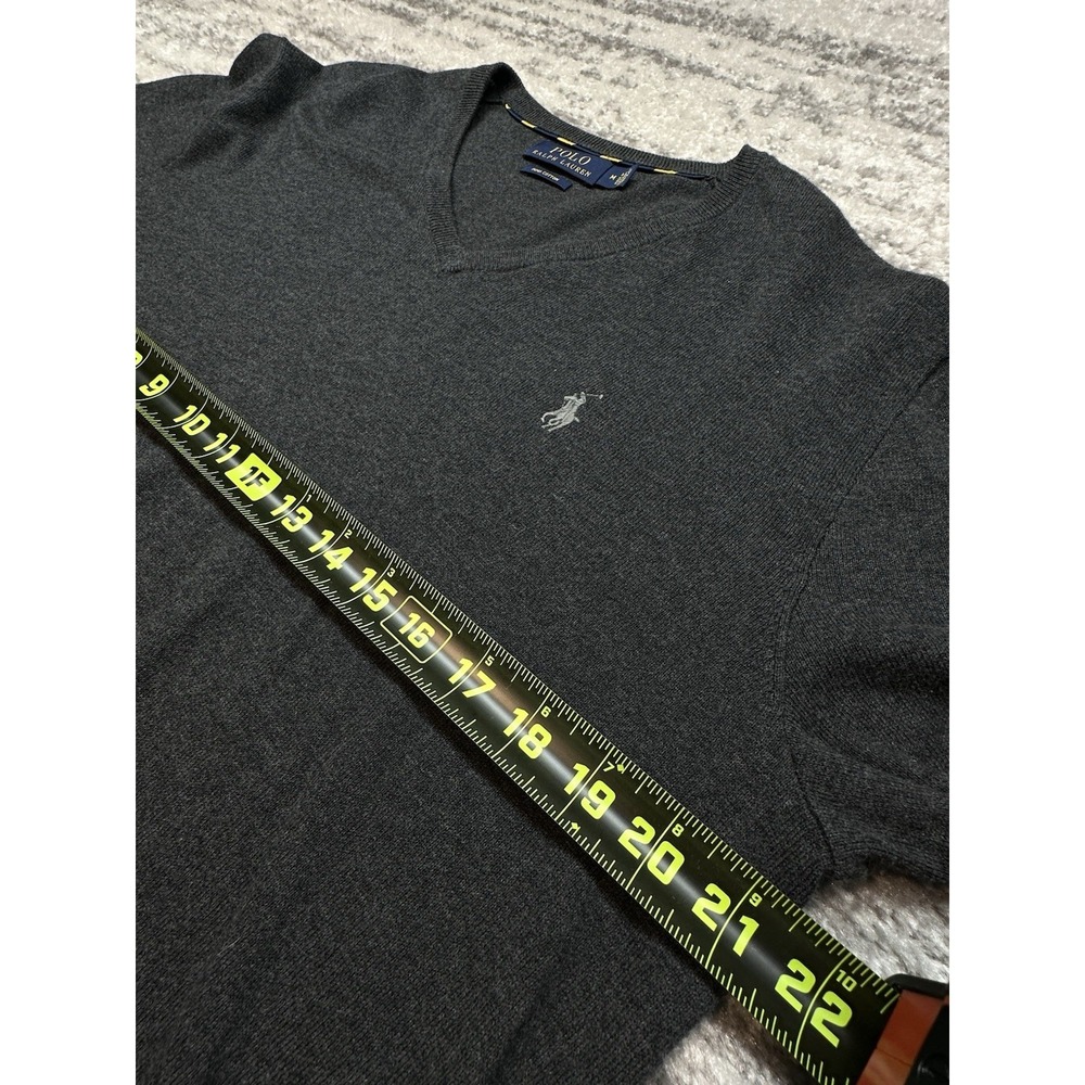 Polo Ralph Lauren Medium Gray Pullover Sweater V‎ Neck Lightweight Pima Cotton - Picture 5 of 9
